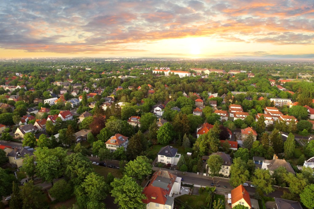 Aerial View of suburban Houses n sunset - germany